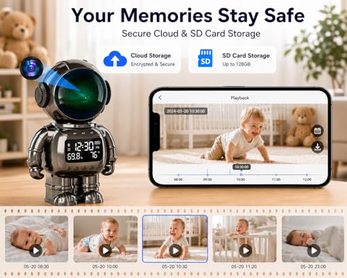 DYPCO 2K Clock Camera Indoor Camera, 2.4G/5G WiFi Cameras for Home Security with Temperature & Humidity Display, 2-Way Audio, AI Motion Detection, Color Night Vision, Baby Monitor & Pet Camera - image 8