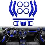 Opall Full Set Interior Decoration Trim Kit Steering Wheel & Center Console Air Outlet Trim, Door Handle Cover Inner, Passenger Seat Handle Trim For Jeep Wrangler JK JKU 2011-2018 4-Door (Blue 12PCS)