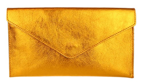 Girly Handbags Womens Italian Suede Leather Envelope Clutch Bag Metallic Orange