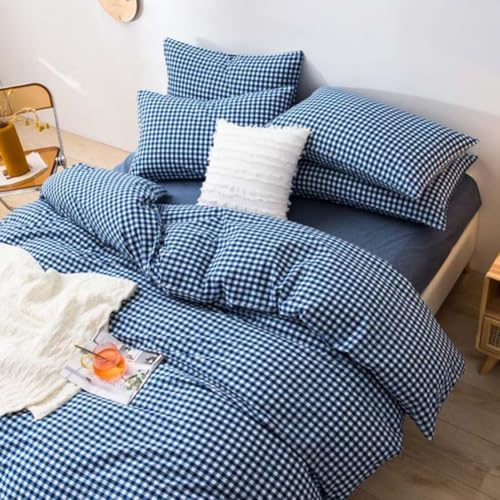 Image of LifeTB Gingham Comforter Set Full 3 Pieces Royal Blue Grid Plaid Comforter Set Soft Fluffy Checkered Pattern Comforter with 2 Pillowcases Farmhouse Gingham Bedding Comforter Full Size for All Season