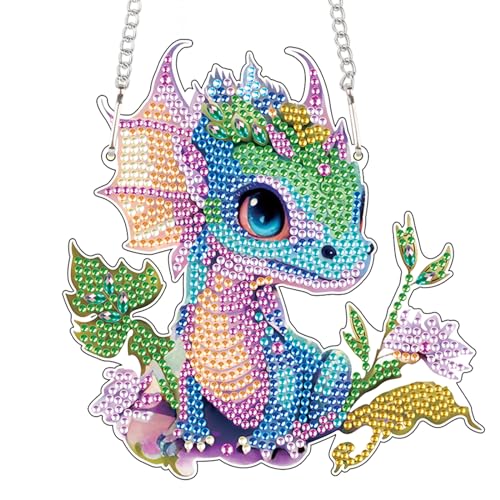 Image of AiYuanzsh 5D DIY Diamond Art Hanging Pendant Kit, Dragon Acrylic Diamond Painting Ornament, Special Shaped Diamond Art Mosaic Suncatcher for Window and Home Decor