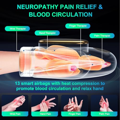 Image of Professional Hand Massager with Heat Compression Therapy, 3 Massage 4 Temperatures 5 Compression Pain Relief Glove, Arthritis & Wrist Carpal Tunnel Neuropathy Circulation, Gifts for Women /Men