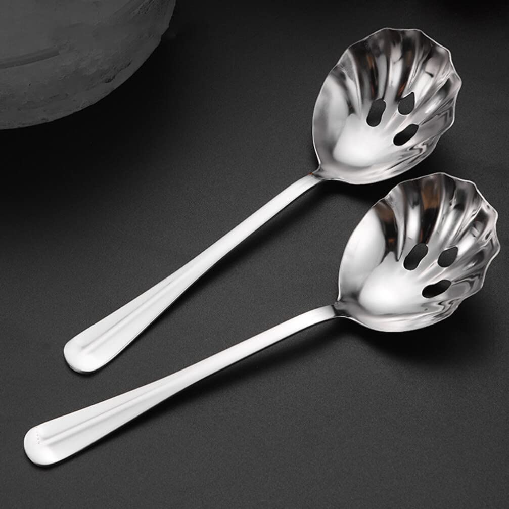 Shell Shape Slotted Spoons Metal Skimmer Scoop Stainless Steel Hot Pot Spoon Buffet Perforated Serving Spoons Oil Sieve 2pcs