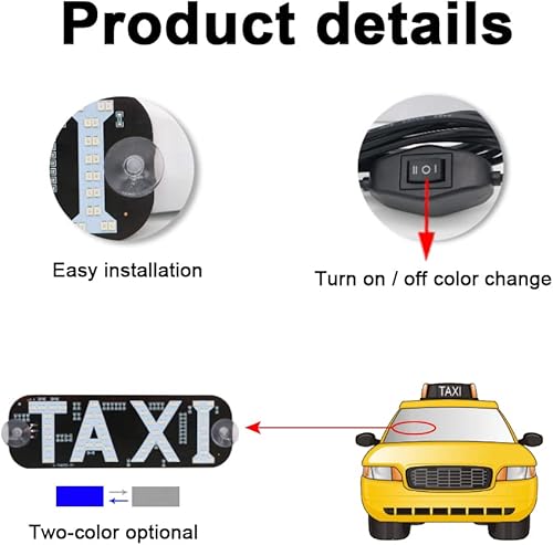 Miniatura 5 de YSY Luz de taxi LED blanca y azul, alimentación USB DC6V, fácil instalación, 2 colores cambiables, brillante y visible