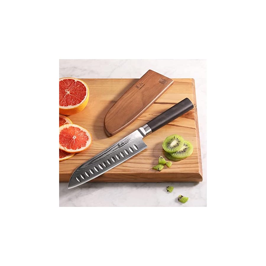 Cangshan HAKU Series 7-Inch Santoku Knife with Sheath, Forged X-7 Damascus Steel, 501066