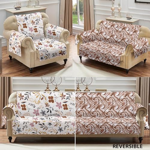 Image of Amazon Basics Printed Quilted Reversible Sofa Topper | 3 Seater | 170Cm X 175Cm | 325 GSM | Color - Cream, Polyester Blend