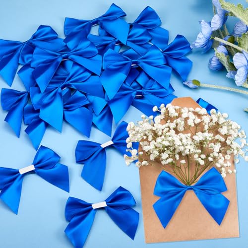Sinmoe 20 Piezas Lazos Cinta Autoadhesivos Bricolaje Manualidades Lazos de Satén 10,5 cm de Ancho para Embalaje de Regalo, Cumpleaños, Bodas, Decoración Navideña, Adornos para Hacer Tarjetas(Azul)
