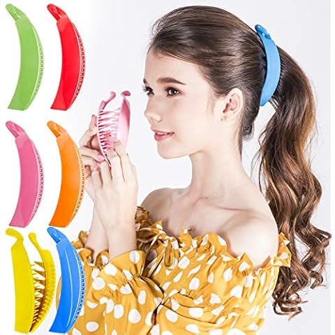 RC ROCHE ORNAMENT 6 Pcs Womens Premium Plastic Interlocking Teeth Bold French Banana Hair Clip For Super Thick Hair No Slip Ponytail Maker Fashion Accessory Clamps, Large Rainbow Multicolor Cover
