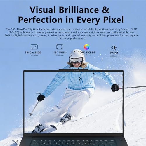 Image of Lenovo ThinkPad T1g Gen 8 Business AI Laptop, RTX 5060, 16 inch UHD+ (3840 x 2400), Intel Core Ultra 7 265H, 64GB DDR5, 2 + 2TB SSD, 5MP RGB+IR Camera, Fingerprint, Backlit KB, Wi-Fi 7, Win 11 Pro, Black