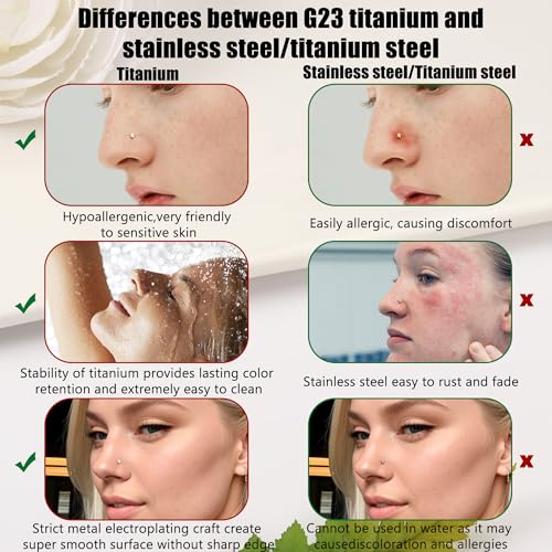 LOYALLOOK 8PCS Titanium Nose Rings, 20G/18G Corkscrew & L Shape Studs, Diamond CZ, Silver & Gold, Hypoallergenic, 1.5mm-3mm3