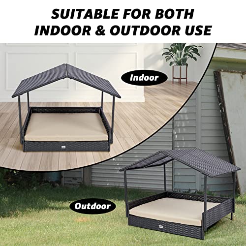 Natural Expressions NL-RDC-98-BLK 2-In-1 Wicker Dog House,Elevated Dog Bed For Indoor/Outdoor With Removable Canopy,Large Dog House With Raised Pet Cot Cool thumb #4