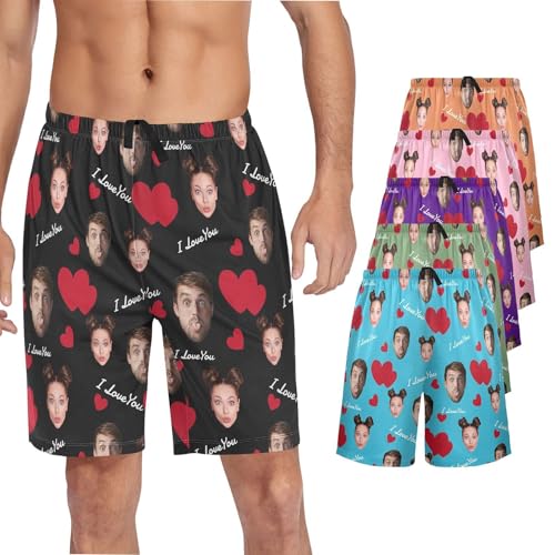 Personalized Mens Pajama Shorts Custom Face Lounge Sleep Shorts Men's Sleepwear for Men