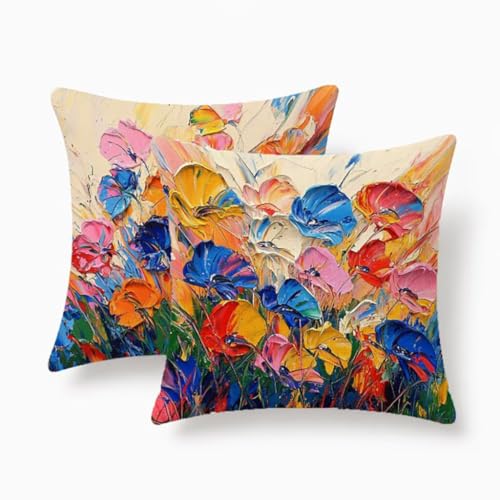 Housses de coussin 55x55cm de qualité supérieure en lin avec motif fleur