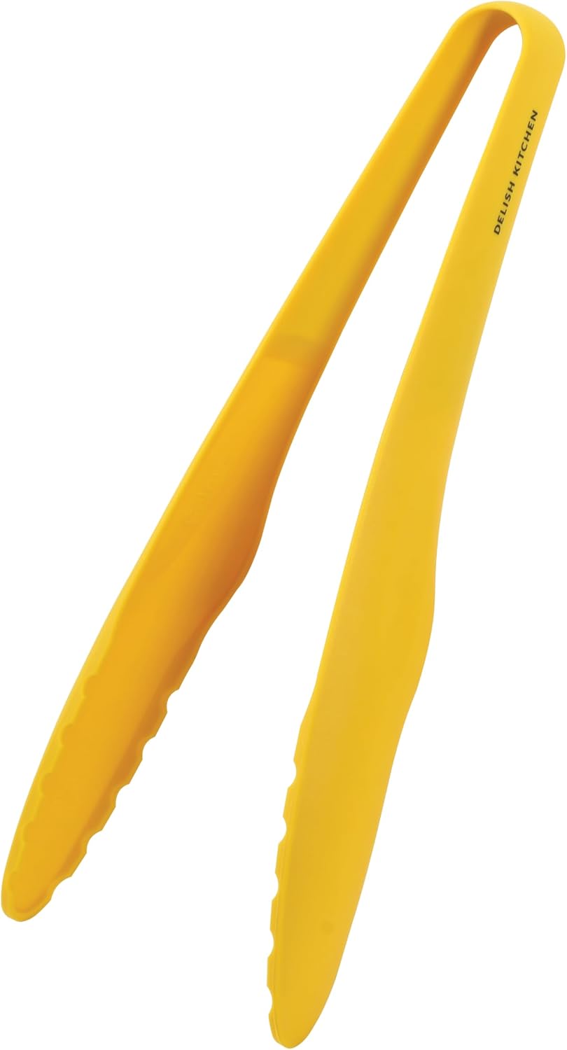 DELISH KITCHEN G-5205 Pearl Metal Tongs, All Nylon, Yellow