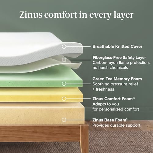 Image of Zinus Green Tea Memory Foam Mattress 8 Inch, Pressure Relieving, Body Support, Naturally Fresh, Medium Firm, CertiPUR-US, Oeko-TEX Certified, Full