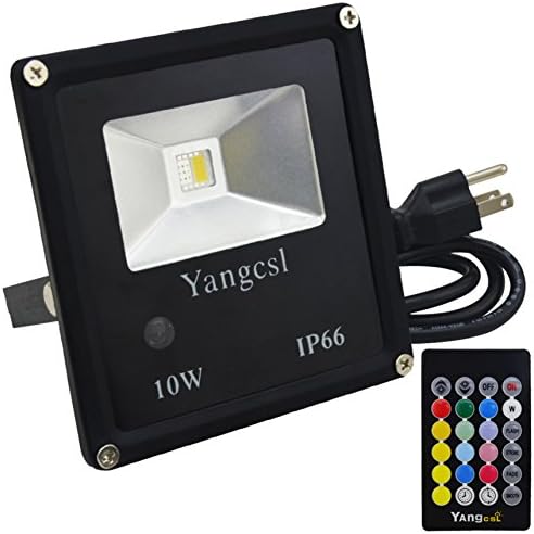 Yangcsl 10W RGBW LED Flood Light, Outdoor Timing Color Changing LED Security Light, RGB & Warm White with Remote Control, IP66 Waterproof LED Floodlight, US 3-Plug, Wall Washer Light (1 Pack)
