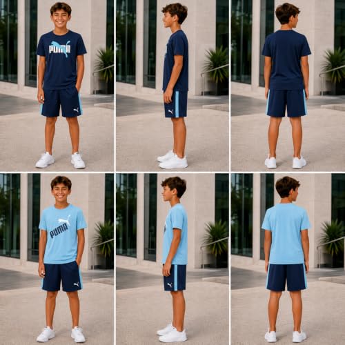 Image of PUMA Boys Active Shorts Set - 3 Piece Performance T-Shirt, Dry Fit Tank Top, and Gym Shorts - Activewear Set for Boys (4-16)