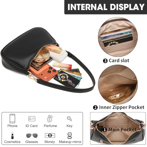 Image of Small Shoulder Bag for Women Mini Purse Retro Vegan Leather Hobo Purses Clutch Tote HandBags with Zipper Closure