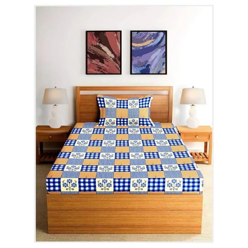 Image of CAPSICUM Glaze Cotton 95 GSM Single Bedsheet Set with 1 Pillow Cover - D4057 Portion Blue Floral Design for a Stylish Bedroom Makeover