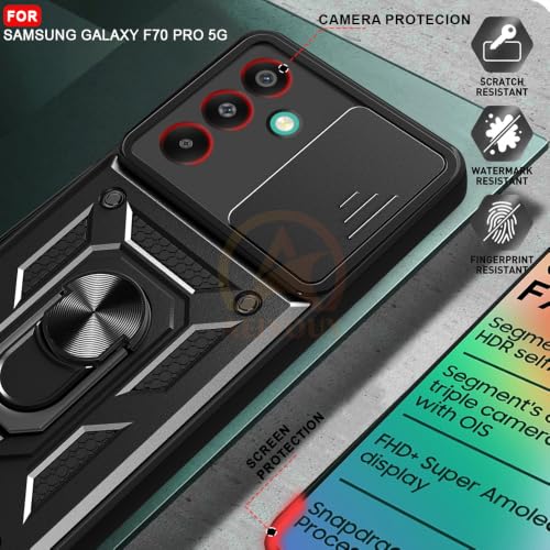 Image of Armor Bumper Back Cover Case for Samsung Galaxy F70 pro 5G Rotating Camera Cover, Ring Holder & Kickstand | Heavy Duty & 360 Degree Protection Back Cover for Samsung Galaxy F70 pro 5G (Black)