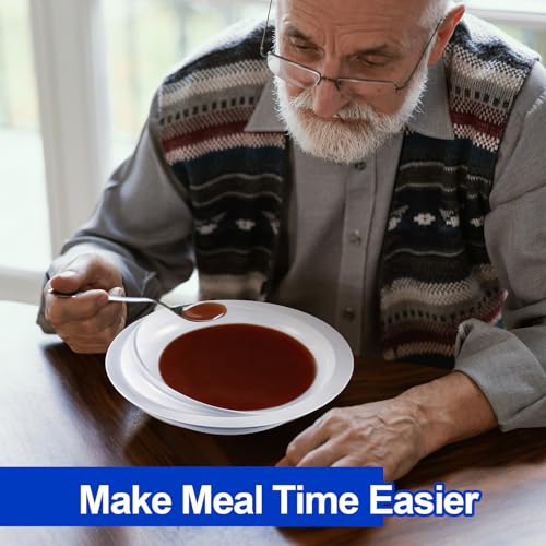 Hushee Adaptive Spill Proof Scoop Bowl and Plate Set with Suction Base Non Skid Self Feed Dinnerware for Elderly Disabled Handicapped from Parkinsons, Dementia, Stroke, Tremor(2 Sets,White) - Image 3