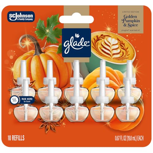 Glade PlugIns Scented Oil 2 Refills, Air Freshener, Golden Pumpkin & Spice, 6.7 fl oz, Pack of 10 - image 1