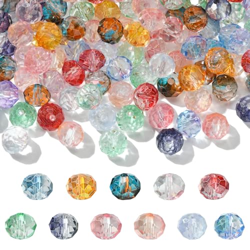 Ipotkitt 300 cuentas de cristal facetadas aleatorias de 8 mm, cuentas redondas transparentes de cristal degradado, cuentas espaciadoras de dos tonos para bolsa, cadena, llavero, manualidades, joyería