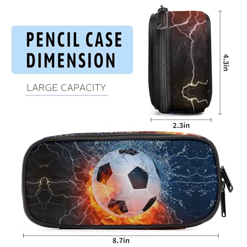 Image of Soccer Pencil Case, Large Capacity Pen Pencil Case for Boys Girls Teen, Kids 3 Compartments Multifunction Pencil Box with Zipper Organizer, Pencil Pouch for Back to School Students