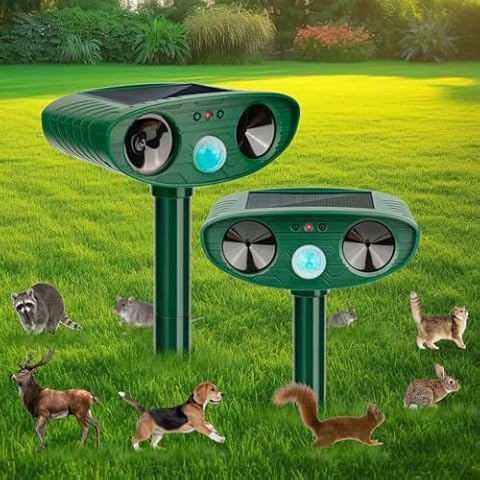 2 Pack 2024 Solar Animal Repellent Ultrasonic Cat Repellent Outdoor Deer Repellent Devices with Motion Sensor Animal Repeller to Repel Cat Deer Squirrel Rabbit Dog Skunk Cover