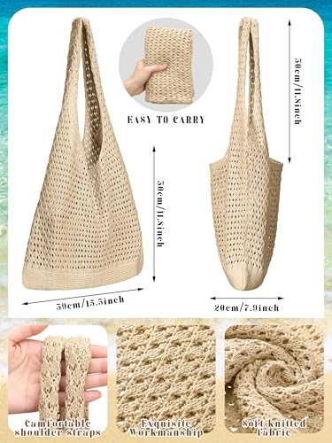 Abbylike Crochet Beach Bag for Women Summer Beach Totes Bag Women Crochet Purses with 2 Pairs Rattan Earrings for Vacation2