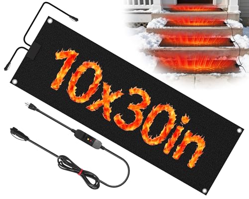 Snow Melting Mats Outdoor,10" x 30" Graphene Heated Stair Treads for Stairs,No-Slip Rubber Snow Melting Mats Outdoor with Plug,3 in/h Speed Ice and Snow Heated Mats for Sidewalk,Steps,Decks by ANWEOR - Used condition - US$30.52