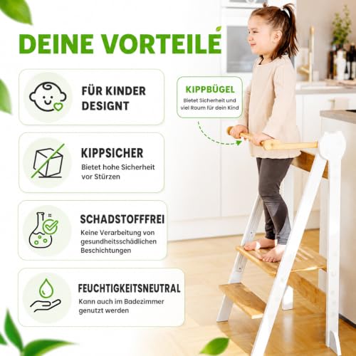 Lernturm Montessori aus Bambus, Klappbar, Tritthocker, Schemel für Kinder – Ansicht 5