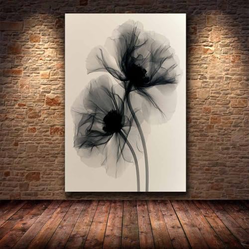 Toile murale monochrome pavot transparent 70x100cm affiche noir et blanc pour salon - 4