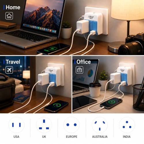 Image of PROSAC 3-Pin Multi Plug Socket with Individual Switch | Universal Travel Adapter for 2-Pin & 3-Pin Devices | 5A-250V Wall Charger with Safety Shutter, Fuse & Indicator | Pack of 1