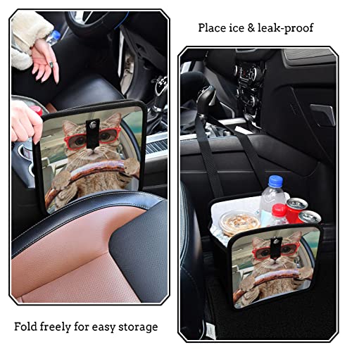 Image of Fun Cute Cat Driving Car Trash Can Foldable Hanging Car Trash Bag Bin Auto Garbage Can Leak-Proof Car Organizer(Large)