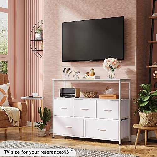 Wlive Dresser Tv Stand, Entertainment Center With Fabric Drawers, Media Console Table With Open Shelves For Tv Up To 45 Inch, Storage Drawer Unit For Bedroom, Living Room, White #TOP2