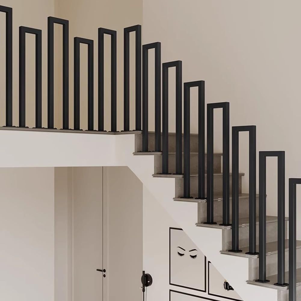 Zyntho Black Stair Railing Indoor, Hand Rails For Outdoor Steps, Metal U Shaped Handrails For Indoor Stairs, Lndustrial Wrought Lron Handrail, For Porch, Loft, Corridor, Garden Fence Armrest(,95Cm/3.1Ft)
