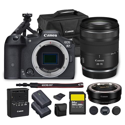 Image of Canon EOS R7 Mirrorless Camera |32.5MP APS-C Sensor 4K 60p Video |Fast Autofocus In-Body Stabilization for Wildlife and Sports (5137C002) + Canon RF 28-70mm Lens + Adapter EF-EOS R + Tripod Grip + Bag