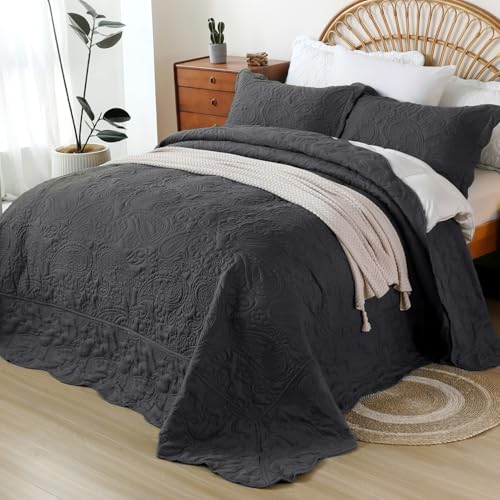 Image of EVENHUG Oversized King Bedspreads California King Quilt Set with Pillow Shams Extra Wide Large King Size Quilts Lightweight Coverlet Bedding Sets Dark Grey 120 inchx120 inch