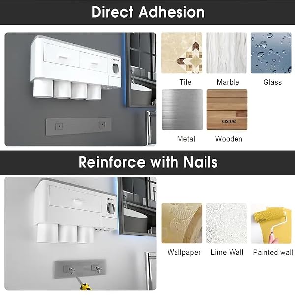 Bathroom Toothbrush Holder Wall Mounted with Automatic Toothpaste Dispenser - 5 Toothbrush Slots, 2 Drawers, No Drilling Bathroom Organizer for Toothbrushes, Toothpaste, Cosmetics, Razors - White by Generic - Image 7
