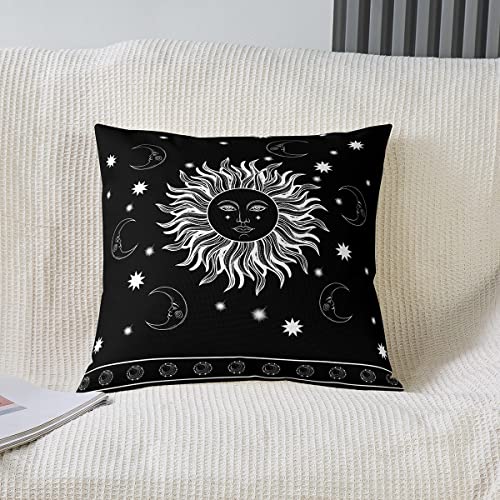 Sun Moon Throw Pillow Covers 16"x16" Set of 2 Soft Boho Exotic Pillow Cases Cushion Covers For Living Room Bedroom Bohemian Galaxy Black Astrology Space Decorative Throw Pillowcases for Sofa - Image 2