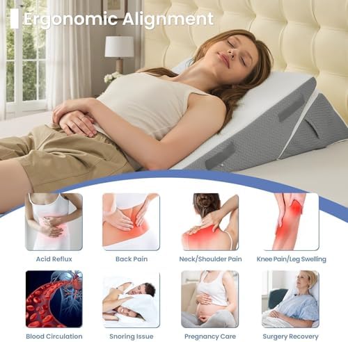 Sasttie Wedge Pillows for Adult, 2PCS Adjustable Bed Wedge Pillow for Post Surgery, Triangle Pillow Headboard with Bolster Cushion for Sleeping, Acid Reflux, Neck & Back Support, White and Dark Grey — view 5