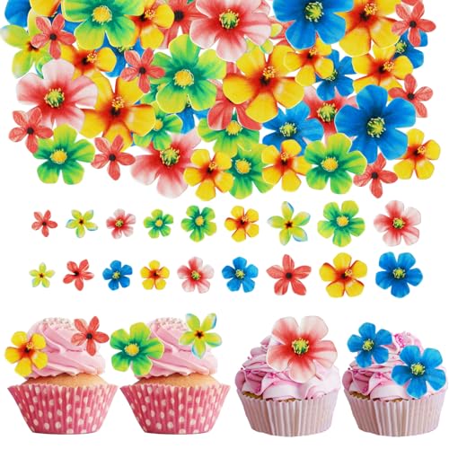 OSDUE 70 Piezas de Adornos Comestibles para Pasteles, Adornos de Pasteles de Papel de Flores Comestibles, Adornos para Cupcakes, Adornos de Flores de Papel de Oblea, Bodas, Cumpleaños, Fiestas