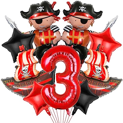Pirate Ship Balloons Party Decorations, 9Pcs Pirate Balloons Party Decorations for Pirate Theme 3rd Birthday Party Supplies