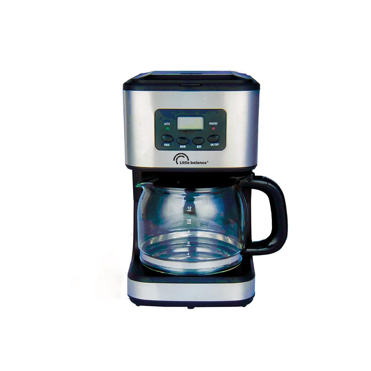 LITTLE BALANCE 8630 Caffè Control, Caffettiera Filtro, Programmabile 24h, Caraffa in vetro, 12 tazze, 900 W, Finiture Inox, Nero
