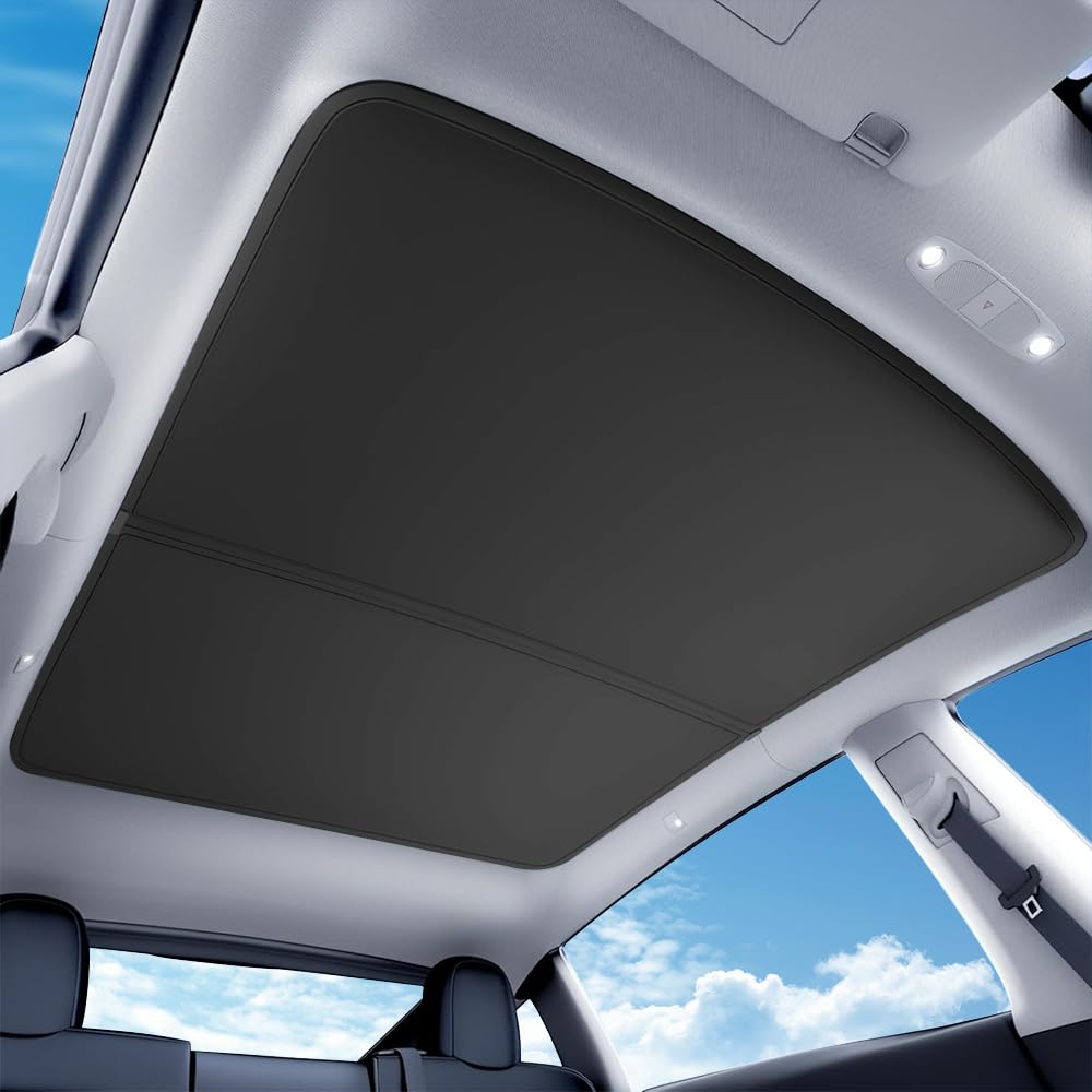Parasol Techo para Tesla Model Y 2025 2026 Juniper [Superior Anti-UV & Sag-Free] Cristal de Hielo Aislamiento Térmico Parasol de Techo de Cristal para Tesla Model Y Highland, Negro