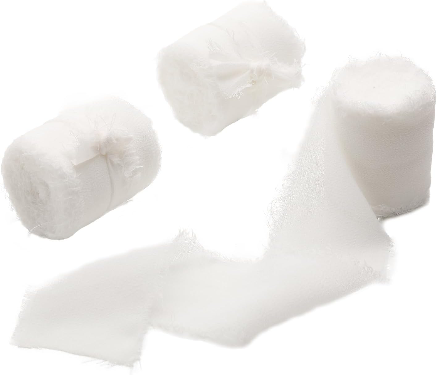 White Chiffon Ribbon 3 Rolls 1.5 inch X 5 Yard Handmade Fringe Chiffon