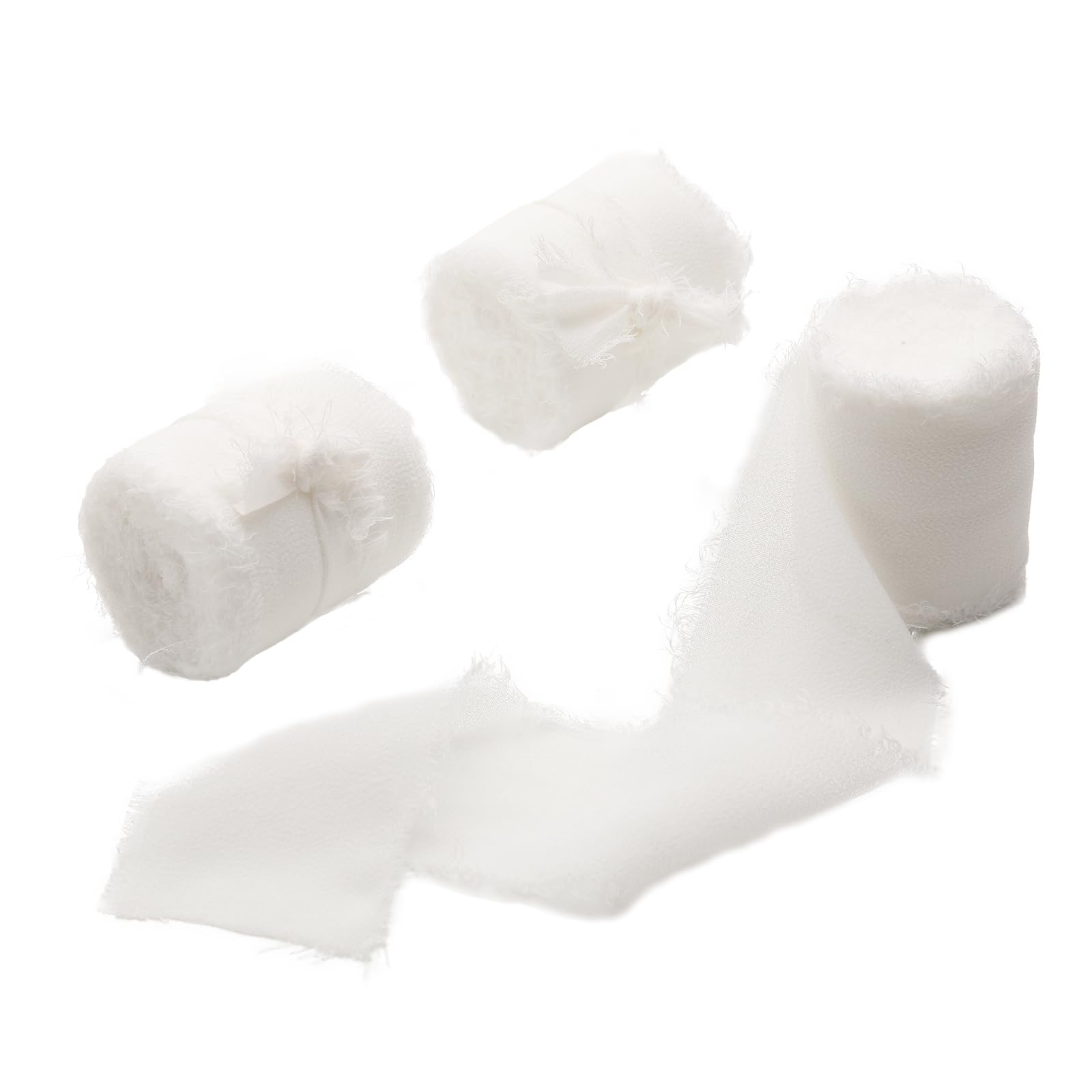 White Chiffon Ribbon 3 Rolls 1.5 inch X 5 Yard Handmade Fringe Chiffon Silk Ribbon Set for Gift Wrapping Wedding Invitations