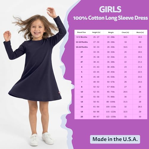 Image of City Threads Girls' 100% Cotton Long Sleeve Dress - Active Kids School, Playing, Parties - Made in USA