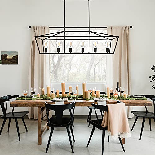 Vinluz Linear Contemporary Kitchen Island Lighting In Black Finish,6 Light Farmhouse Rectangular Chandelier Metal Hanging Pendant Light For Dining Room Bar Restaurant #TOP1